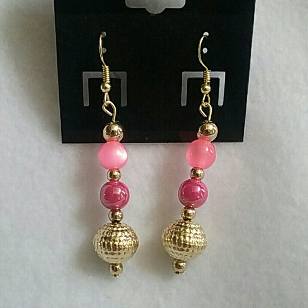 Pink, purple, and gold beaded hook earrings